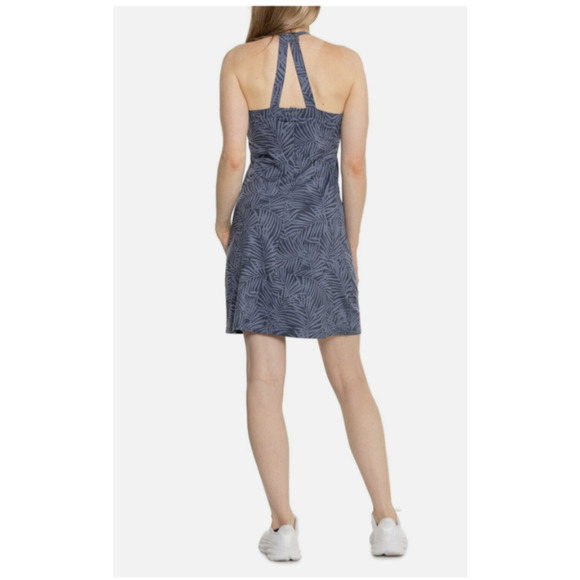 NWT Eddie Bauer Women L Sleeveless Harmony Dress Ombre Blue Simple Palm C6 - Picture 3 of 11
